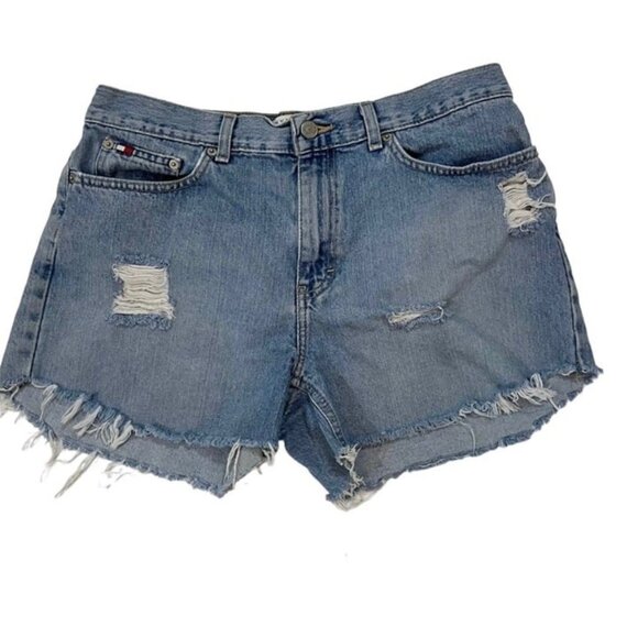 Tommy Hilfiger jean shorts women's 12 denim cutoff shorts light wash distressed - Picture 1 of 6